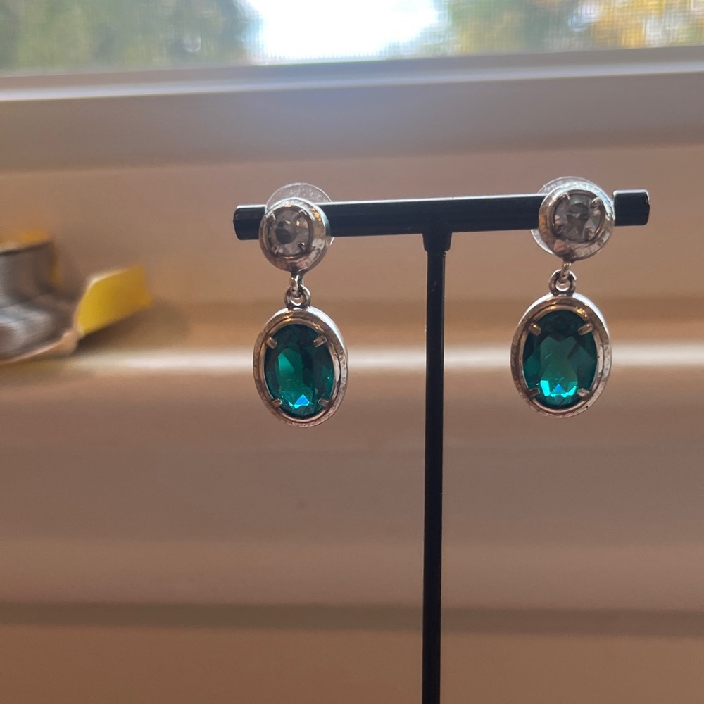 Brighton Silver and Green Jeweled Drop Earrings